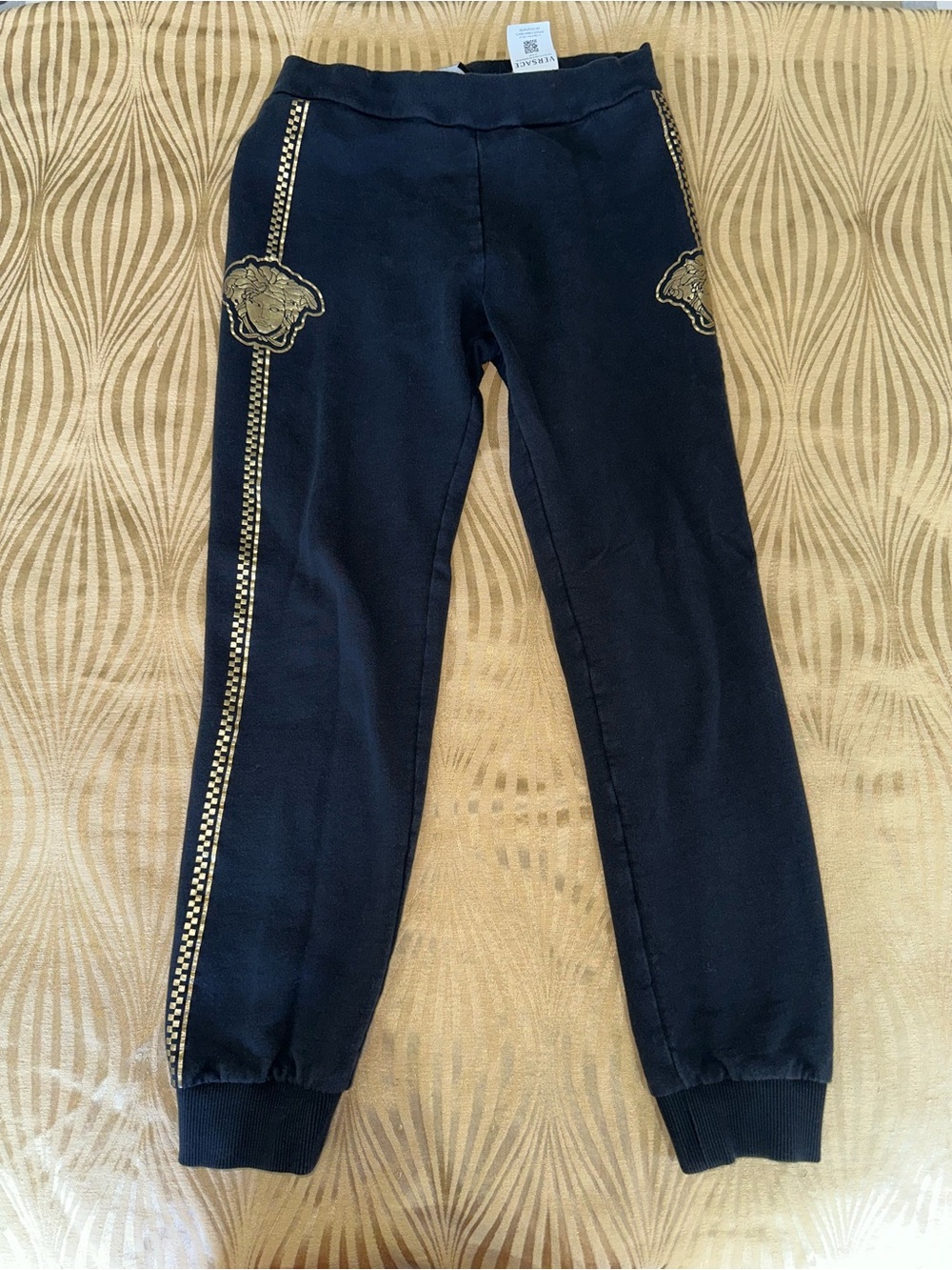 Versace Kids Black Leggings/Joggers/Pants with Gold Medusa Logo